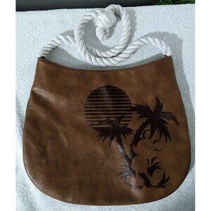 Disney Parks Mickey Mouse Brown Faux Leather Purse Bag w/ Nautical Rope Strap